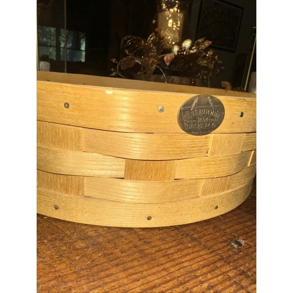 Vintage Peterboro Round Pie Basket With Leather Handles And Felt Bottom 12